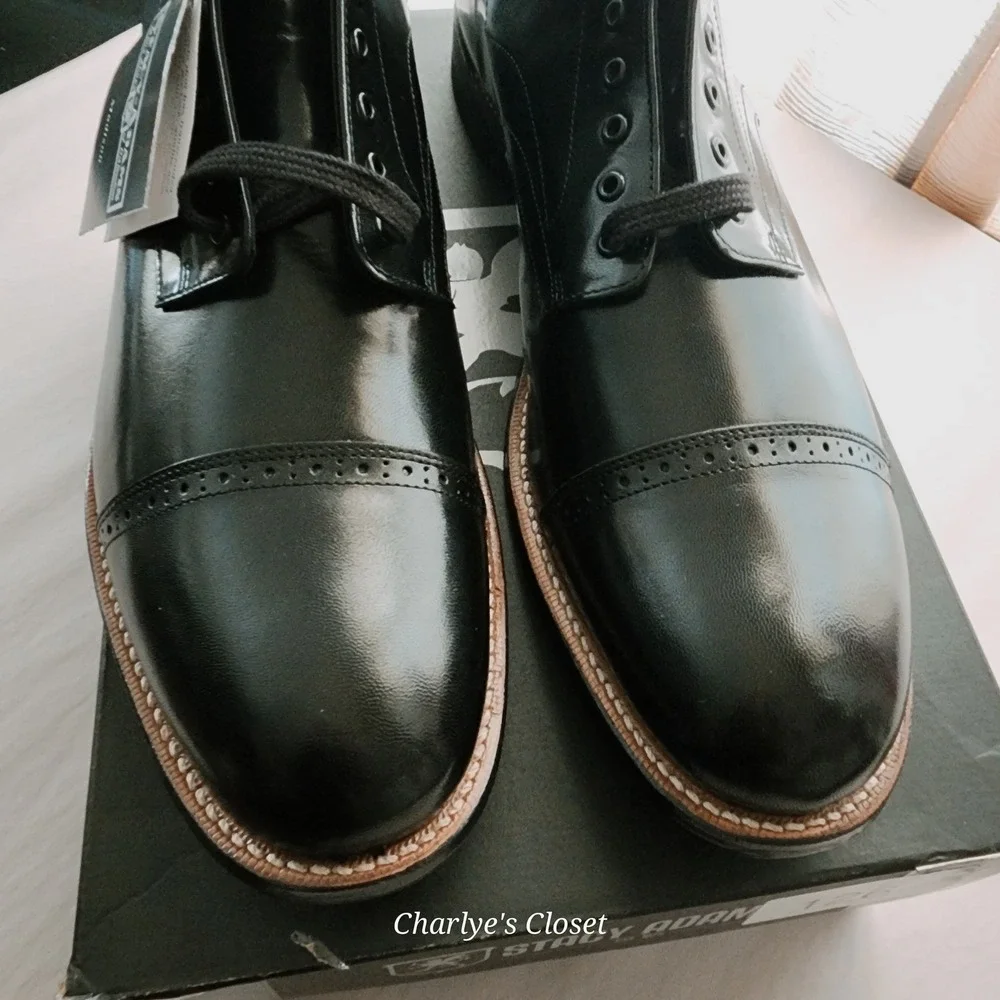 Stacy Adams Madison 15D NWB Blk Kidskin Leather Cap Toe Dress Boot Polished Chic